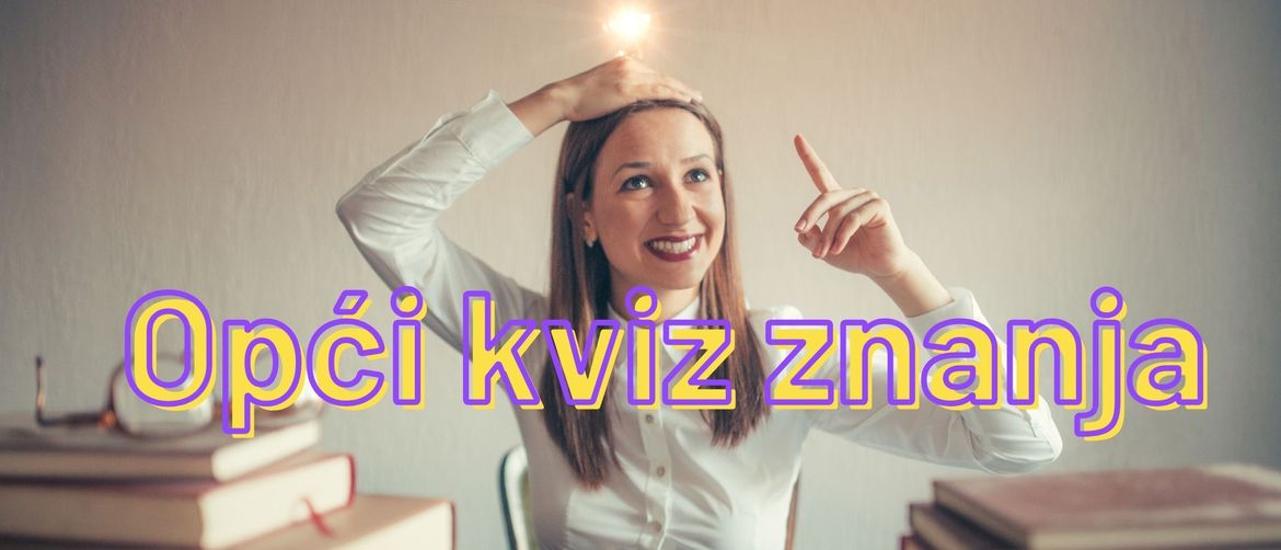 Žena koja čita knjige s upaljenom žaruljom iznad glave i natpis opći kviz znanja