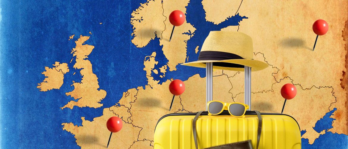 Karta Europe s označenim lokacijama i kofer