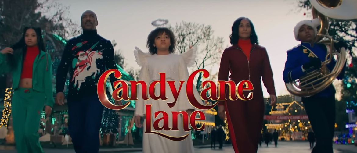 Najava filma Candy Cane Lane i Glumac Eddie Murphy u prvom planu sa svojom obitelji