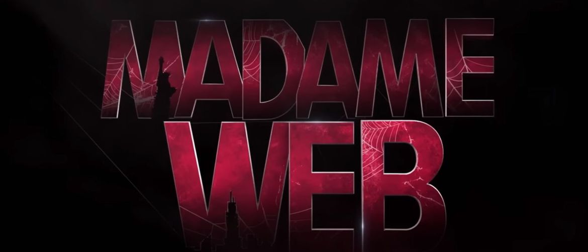 Natpis Madame Web napisan crvenim slovima na crnoj pozadini