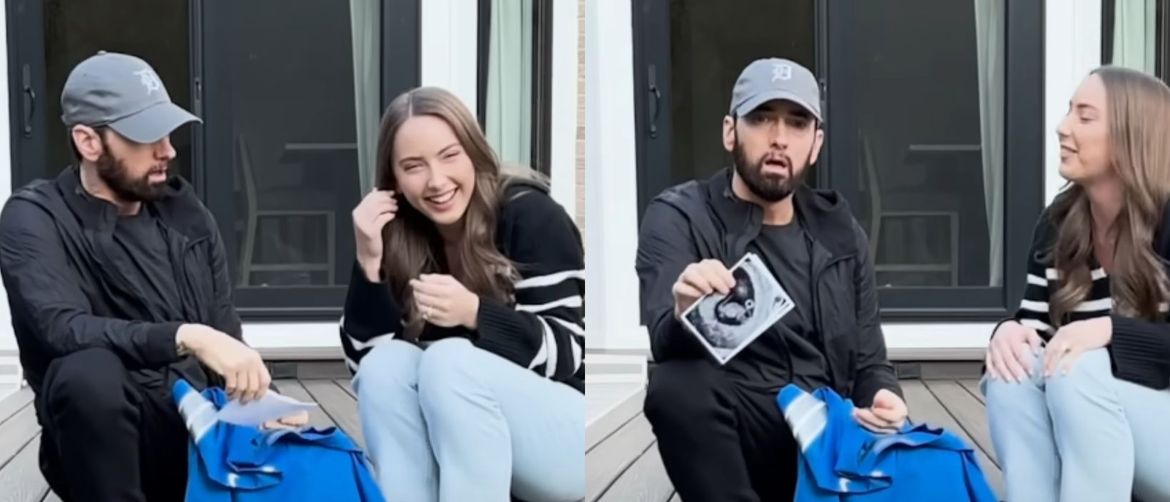 Reper Eminem i njegova kći Hailie Jade kako mu pokazuje ultrazvuk unuka