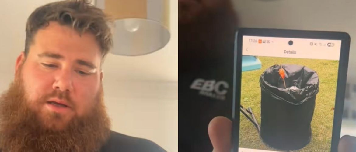 Muškarac s mobitelom i proizvod koji je naručio