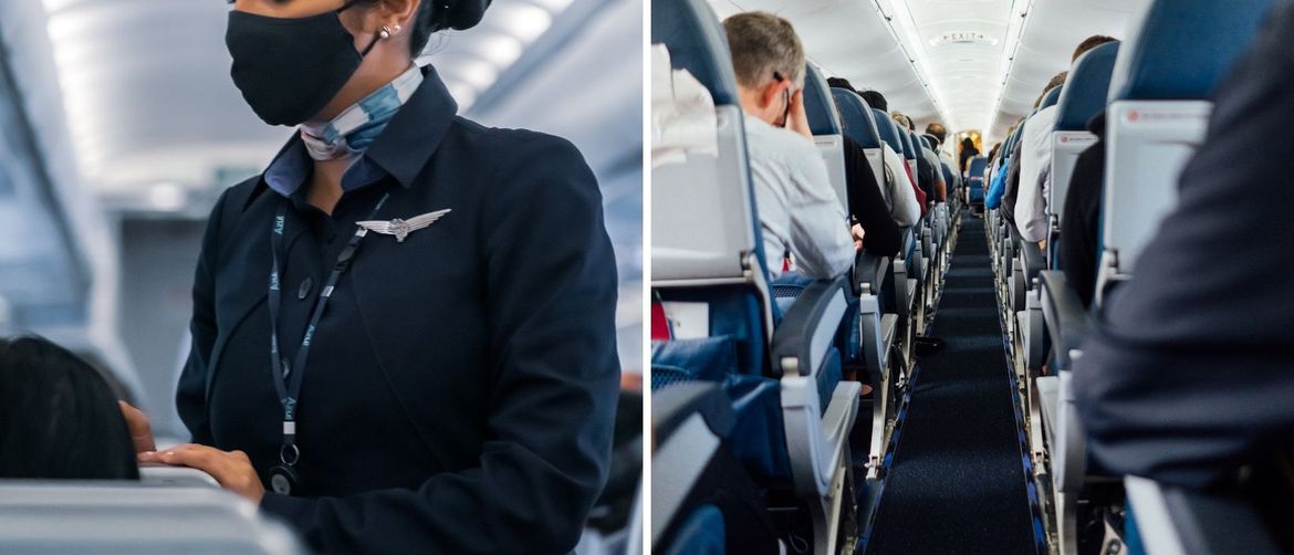 Stjuardesa u avionu i red sa sjedalima