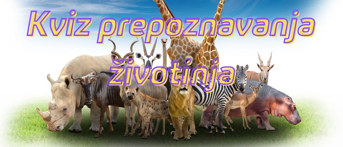 Razne životinje u prirodi i natpis Kviz prepoznavanja životinja