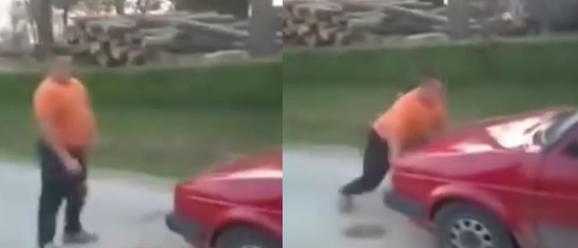 Muškarac u dvoboju s automobilom