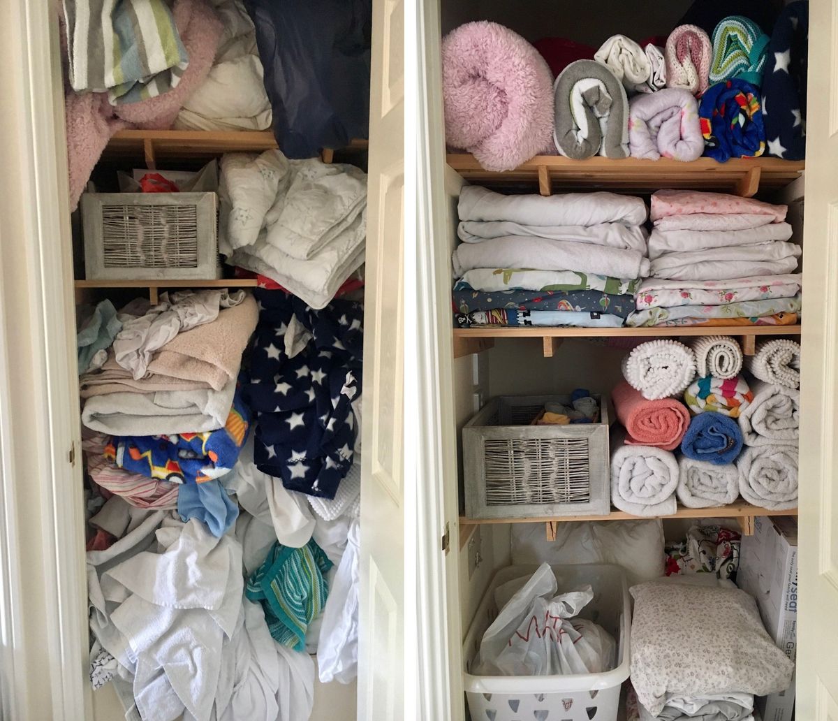 Ormar prije i poslije pospremanja po metodi Marie Kondo