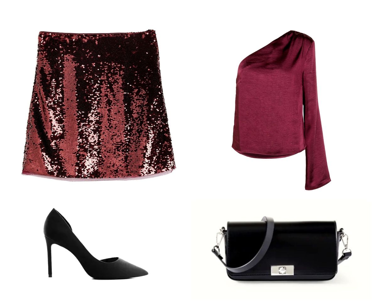 Minica sa šljokicama u kombinaciji s topom i štiklama