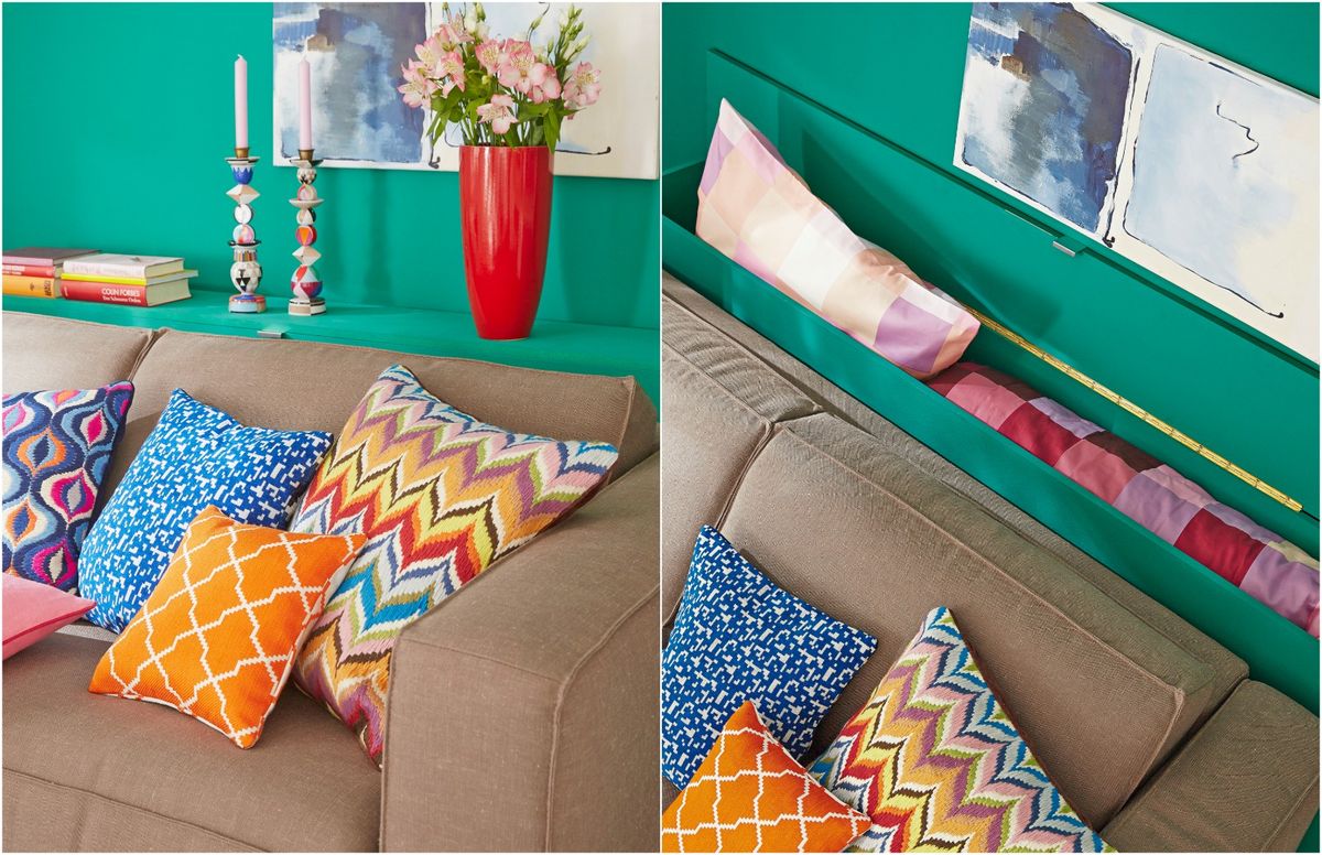 Prostor iza kauča sjajno je mjesto za uski ugradbeni ormarić