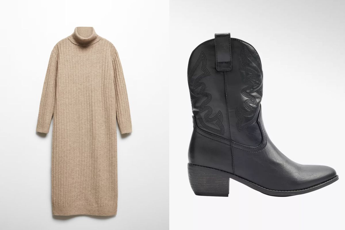 Pletena haljina + čizme kaubojke