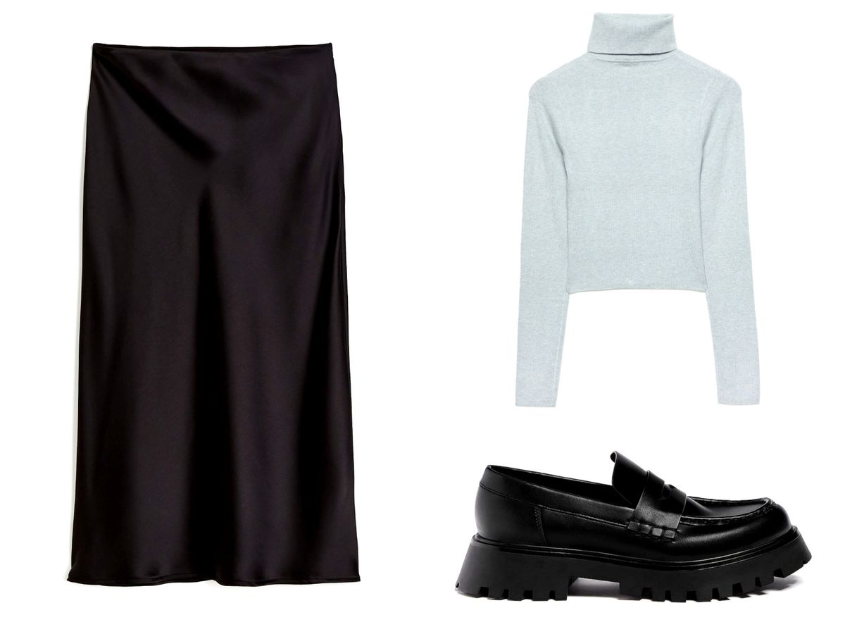 Dolčevita + midi suknja + mokasinke