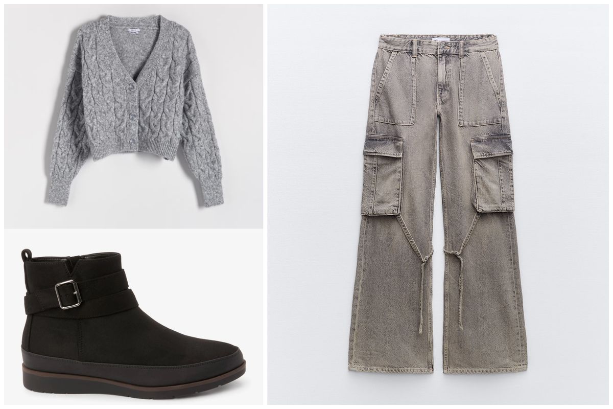 Kardigan + cargo traperice + ravne gležnjače