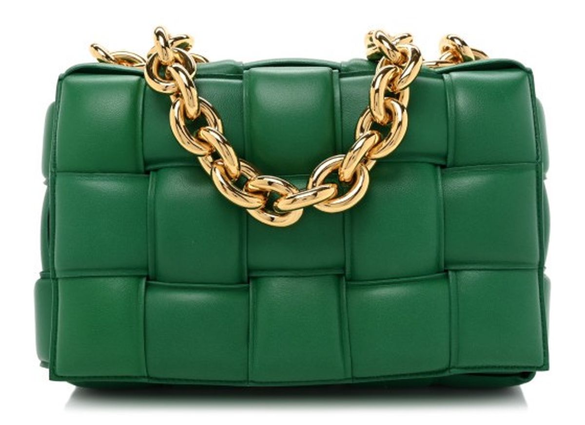 Bottega Veneta, zelena torba od janjeće kože sa zlatnim lancem
