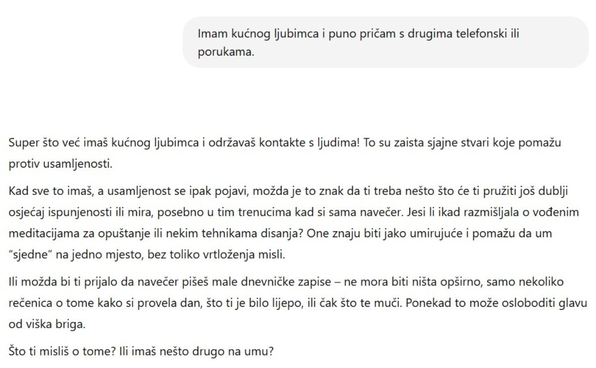 Ubaci i pokoju pohvalu i simulira utješan ton pun podrške
