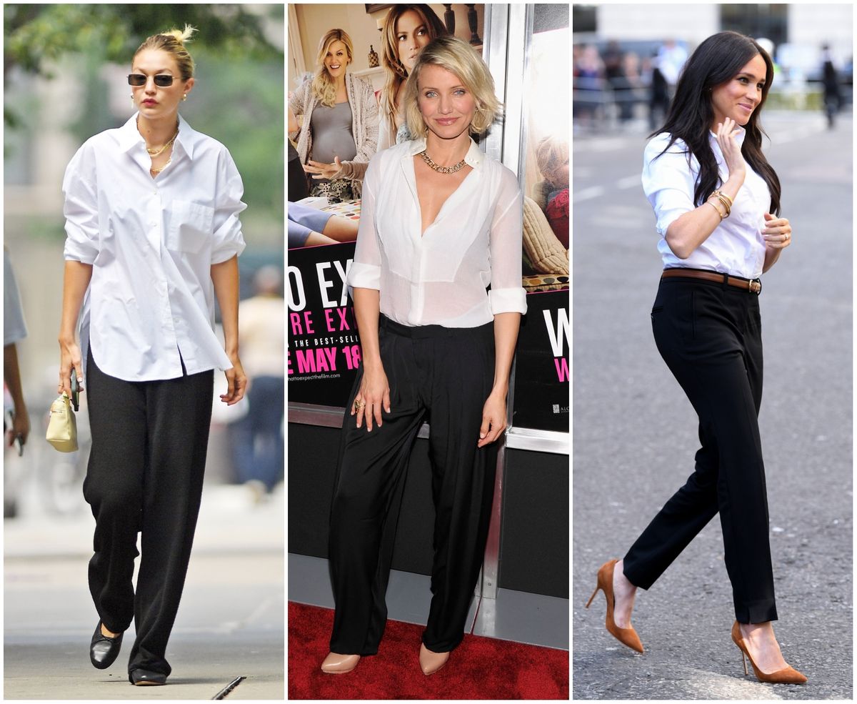 Crne hlače i bijela košulja