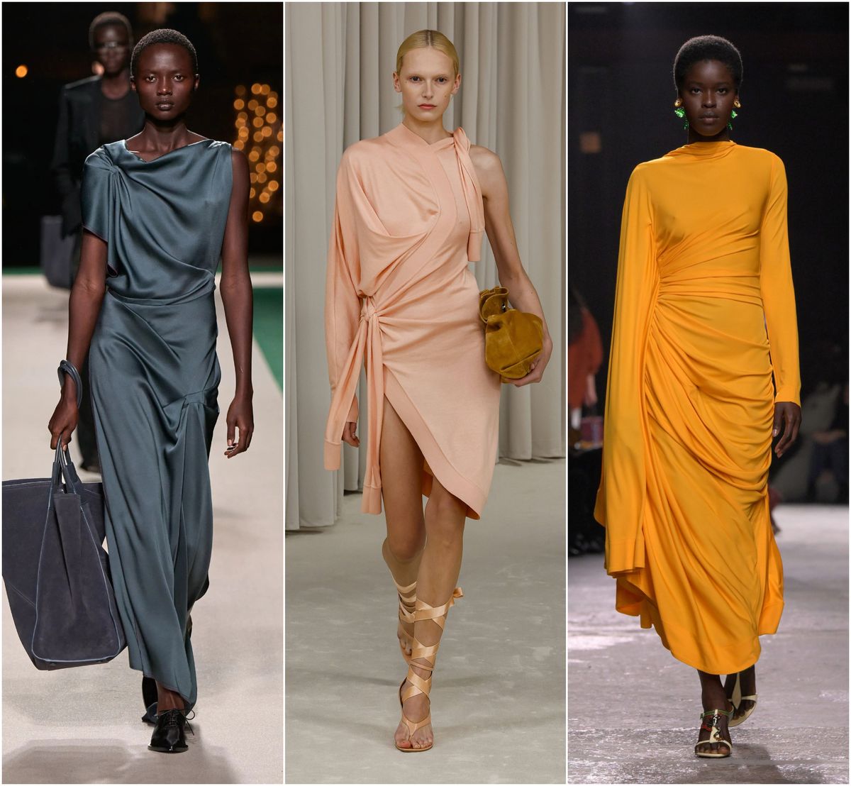 Drapirane haljine u kolekcijama brendova Victoria Beckham, Ferragamo i Bottega Veneta za proljeće/ljeto 2025.