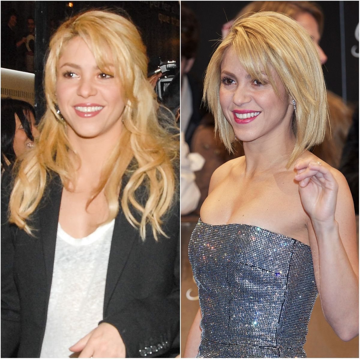 Shakira krajem 2011. godine, netom prije i nakon šišanja