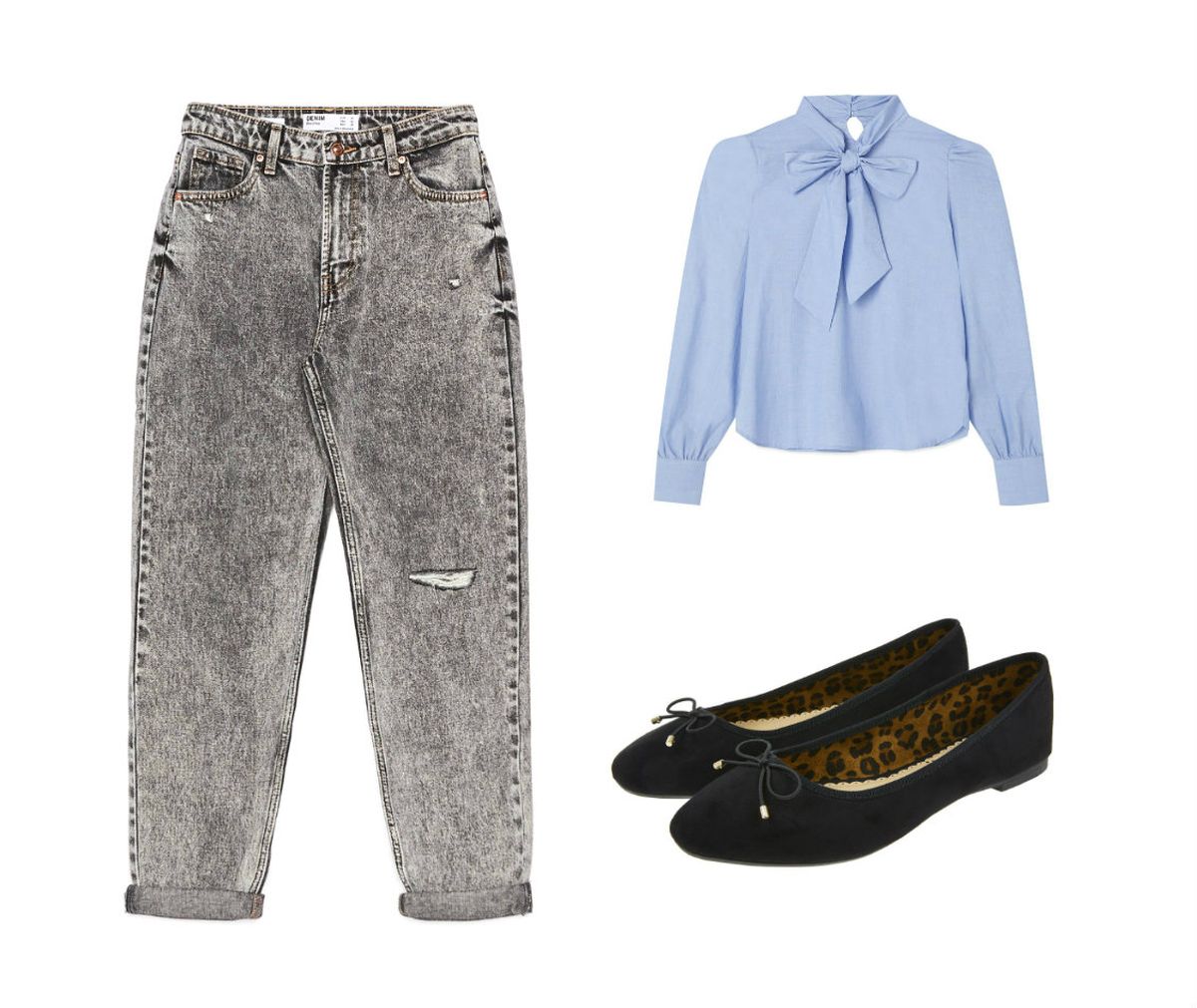 Traperice Bershka (149 kuna), košulja Stradivarius (149 kuna), balerinke Accessorize (205 kuna)