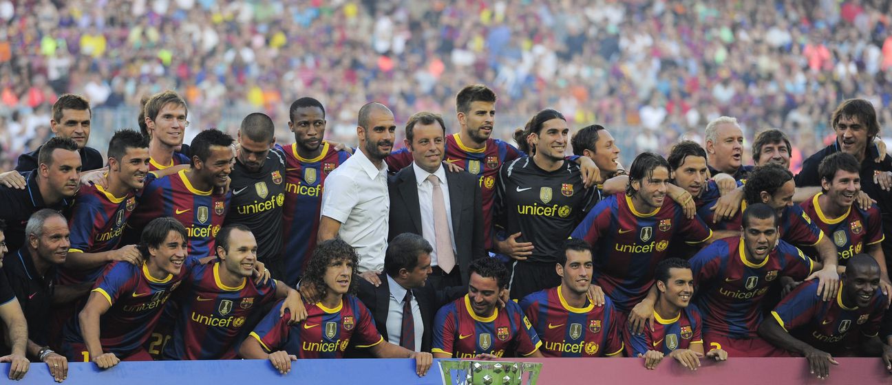 Sandro Rosell i Pep Guardiola s momčadi Barcelone 2010.