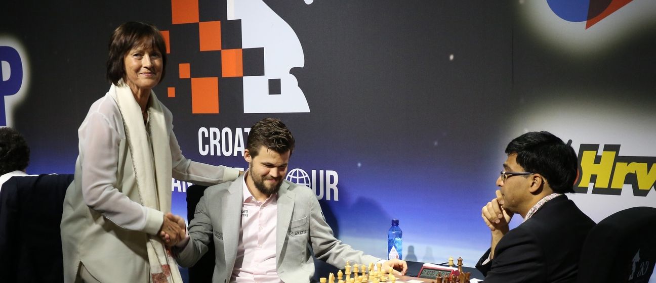 Magnus Carlsen, Viswanathan Anad i norveška veleposlanica (Photo: Marko Prpic/PIXSELL)