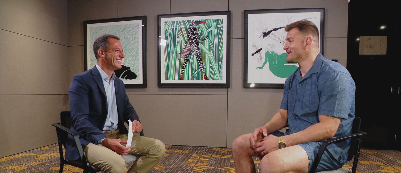 Stipe Miočić i Stipe Sladoljev, reporter Dnevnika Nove TV