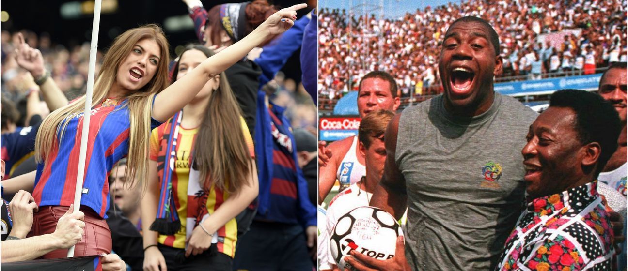 Navijačice Barcelone, Magic Johnson i Pele (Foto: AFP)