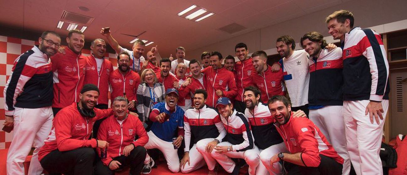 Hrvatski i francuski Davis Cup reprezentativci (Screenshot Twitter Davis Cup)