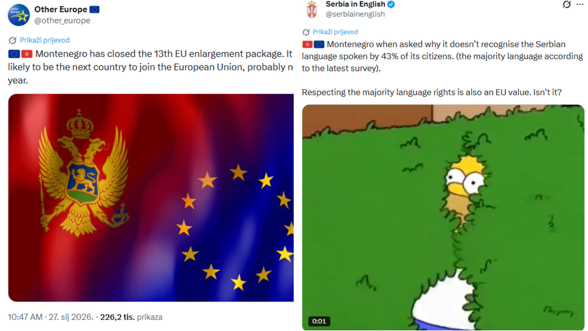 Crnogorci se hvalili ulaskom u Europsku uniju, a iz Srbije stiglo podbadanje i meme s Homerom Simpsonom... Kép