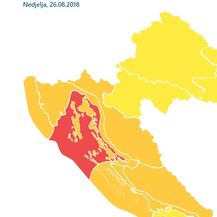 Crveno upozorenje za Rijeku i Kvarner (Screenshot: Meteoalarm)