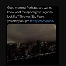 Sao Paulo se zacrnio na sat vremena usred bijela dana zbog požara koji bukti u 2700 kilometara udaljenoj Amazonskoj prašumi (Foto: Twitter)