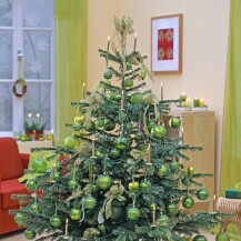 Božićno drvce sa zelenim ukrasima