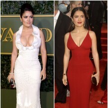 Salma Hayek na dodjeli nagrada Evening Standard 2015. (lijevo) i dodjeli Zlatnih globusa 2003. (desno)