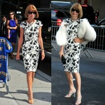 Anna Wintour u istoj cvjetnoj haljini Caroline Herrere 2009. godine na dva različita mjesta