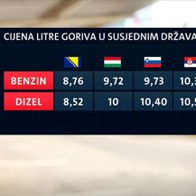 Cijena litre goriva u susjednim državama