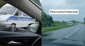 Policijski kombi uz cestu iz gledišta vozača