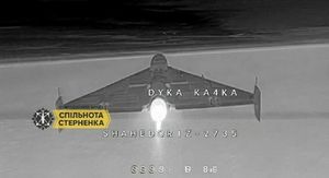 Pogled na ruski dron Geran-3 iz ukrajinskog presretača