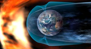 Ilustracija solarnog vjetra koji udara u Zemljino magnetsko polje