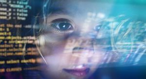 Djevojčica gleda u ekran računala, ilustracija