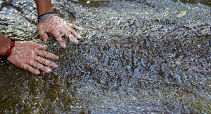 Žena s dlonovima uronjenim u rijeku