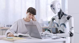 Dječak i robot uče zajedno, ilustracija