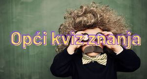 Dijete u kostimu Alberta Einsteina i natpis Opći kviz znanja