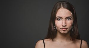 Djevojka s digitalnom mapom lica, ilustracija