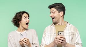 Mladić i djevojka s telefonima, ilustracija