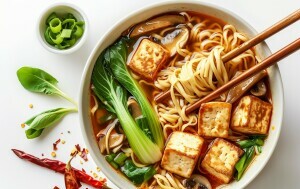 Miso juha s ramen rezancima, gljivama i tofuom