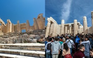 Ulaz na Akropolu - u turističkim prospektima i u stvarnosti tijekom ljeta
