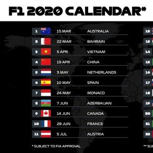 Kalendar Formule 1 za 2020. (Screenshot: formula1.com)