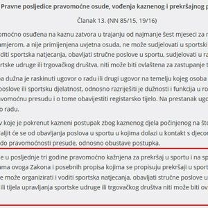 Prave posljedice pravomoćne presude po Zakonu o sportu