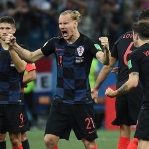 Domagoj Vida slavi protiv Danske (Foto: AFP)