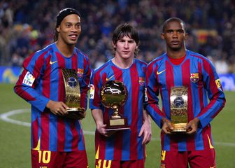 Ronaldinho, Messi i Eto\'o (Foto: AFP)