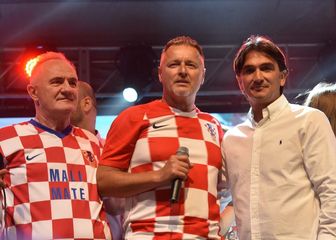 Zlatko Dalić, Marko Perković Thompson i Mate Bulić 2018. godine