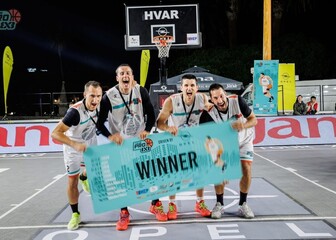 Pobjednici PRO 3x3 Tour turnira na Hvaru 2025. godine: Marko Raičević, Petar Ivanović, Aleksa Vujadinović i Miloš Jovanović